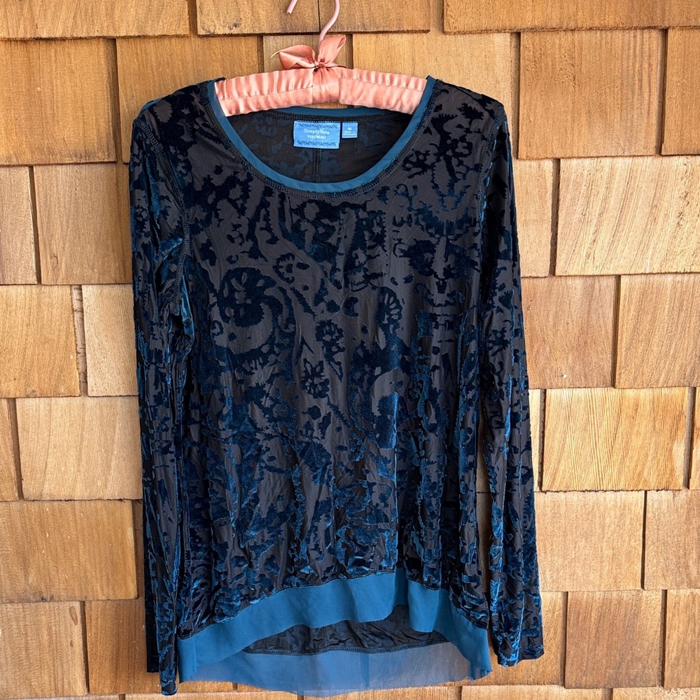 Simply Vera Vera Wang Navy Blue Velvet Burnout Long-Sleeve Top